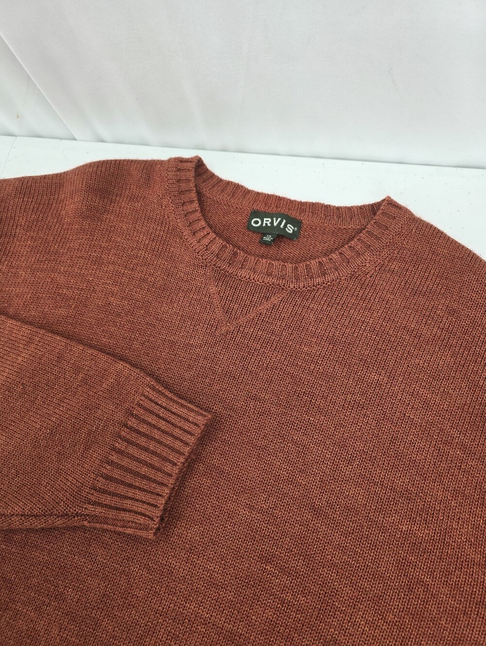 Orvis 100% Wool Tight Knit Sweater Men’s Size 2XL Burnt Orange Fisherman Heavy.